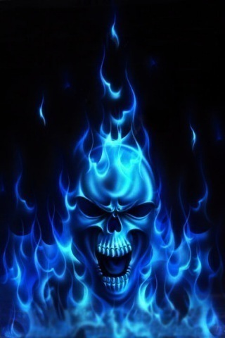 Blue Flaming Skull